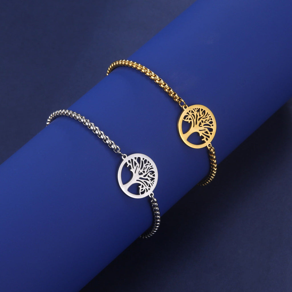 Hollow Life Tree Pendant Bracelet in Titanium Steel