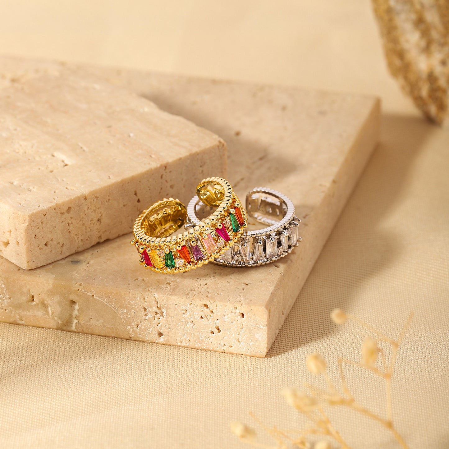 Gold Plated Diamond Inlay Ring | Copper Geometric