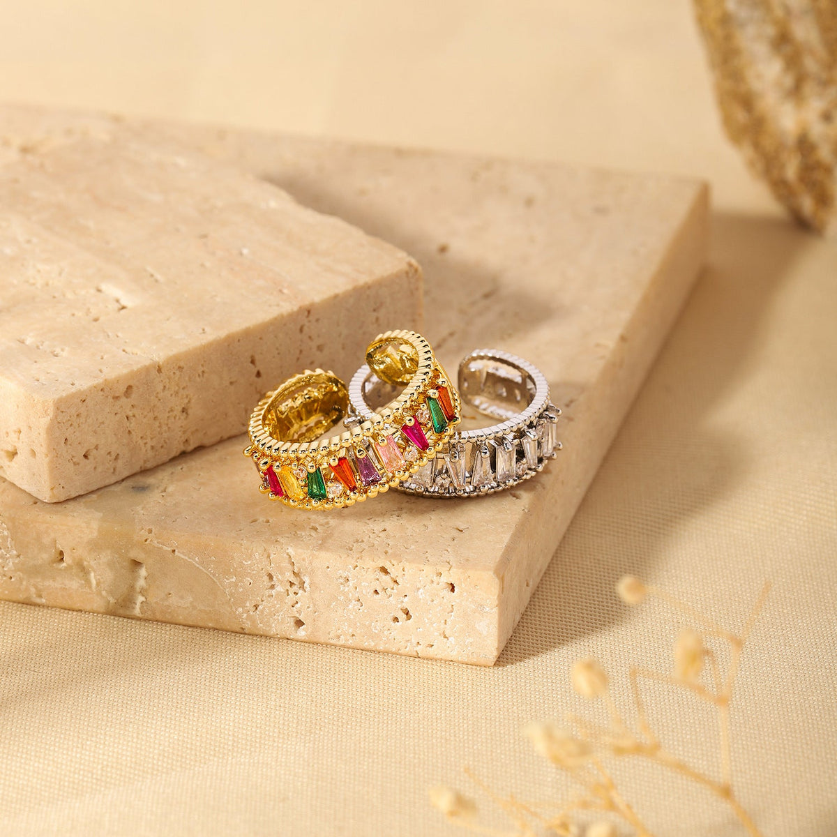 Gold Plated Diamond Inlay Ring | Copper Geometric