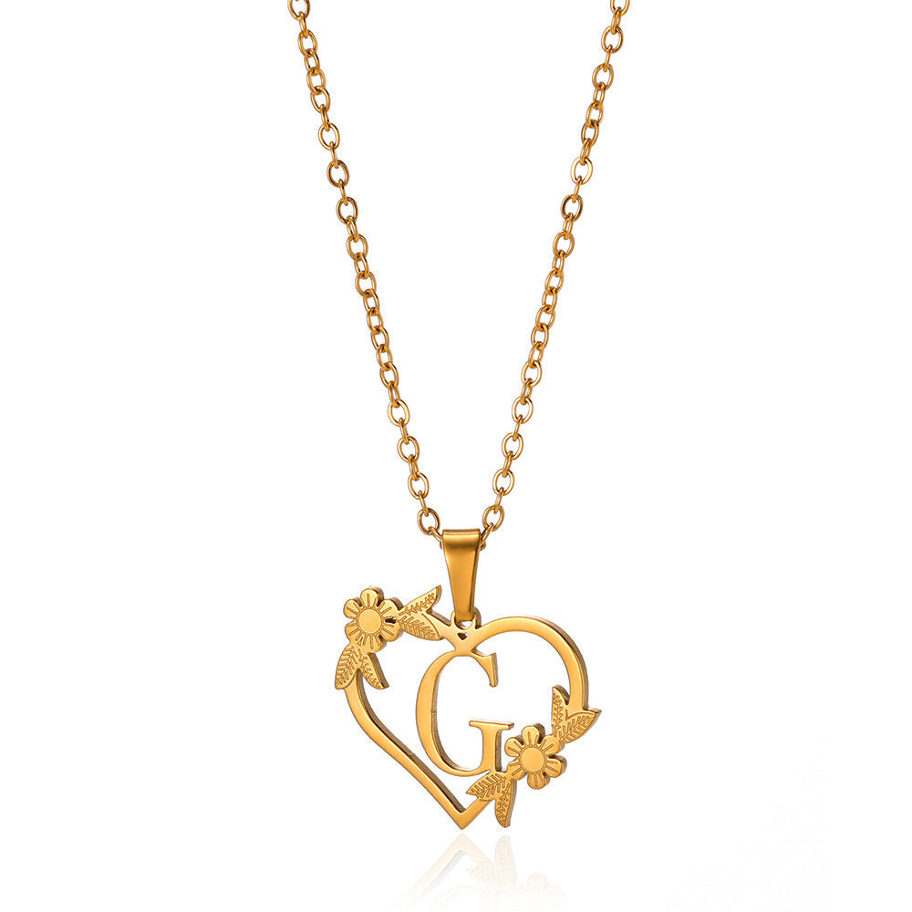 18K Gold Plated Hollow Heart and Flower Pendant Necklace