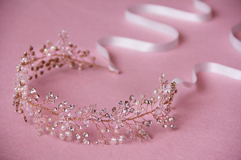 Handmade Crystal Bridal Hair Hoop | Glass Gold Silver 35-40cm