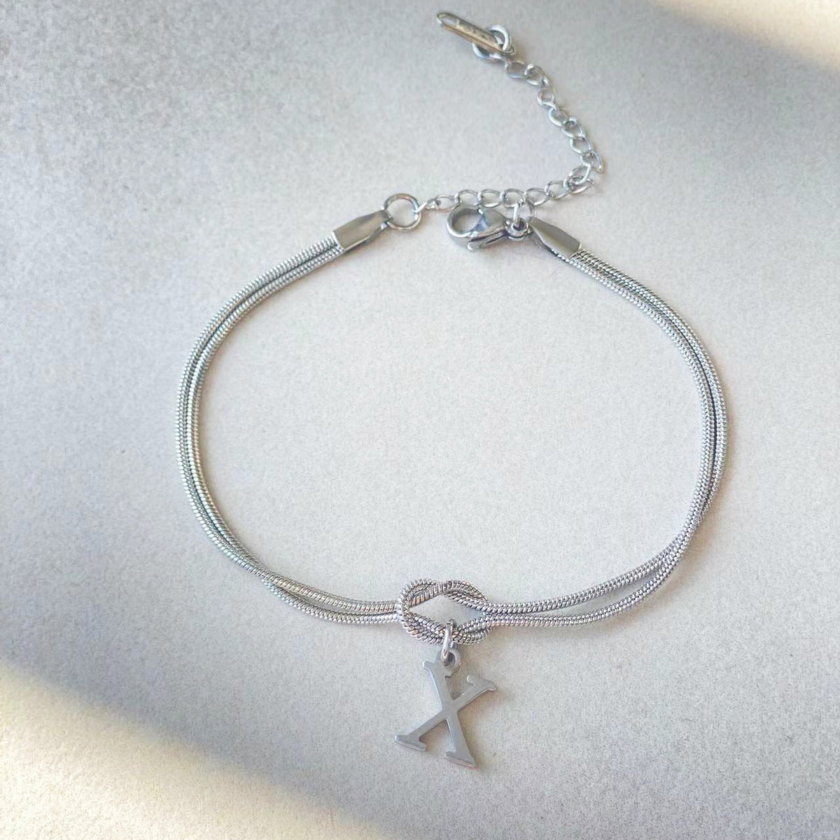 Initial Letter Love Knot Bracelet for Women | Gold Snake Chain