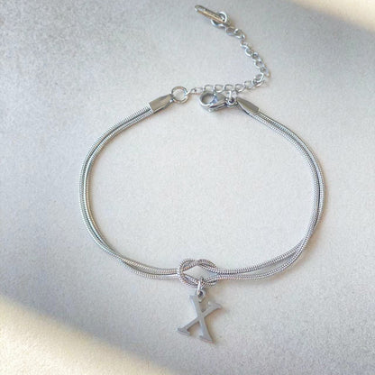 Initial Letter Love Knot Bracelet for Women | Gold Snake Chain