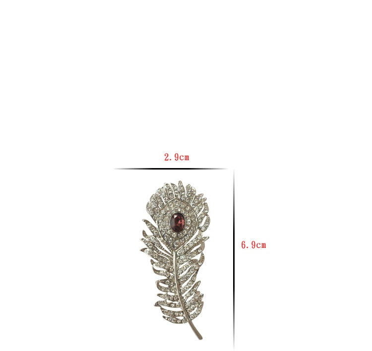Diamond Feather Brooch | Alloy Gold Gem Inlay Retro Unisex