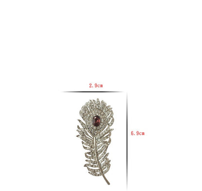 Diamond Feather Brooch | Alloy Gold Gem Inlay Retro Unisex