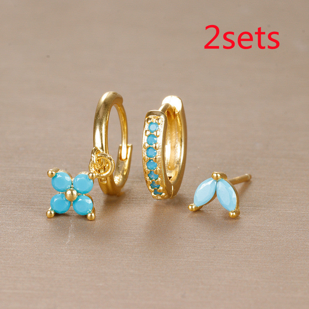 Flower Diamond Stacked Earring Set | Copper INS Gold Silver
