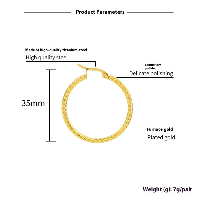 18K Gold Emboss Round Earrings | Titanium Steel Fashion OL
