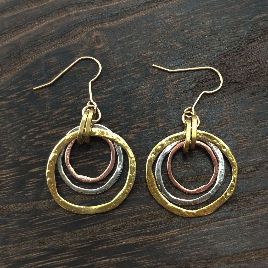 Retro Bohemian Triple-Circle Earrings | Alloy Colour-Block Ethnic