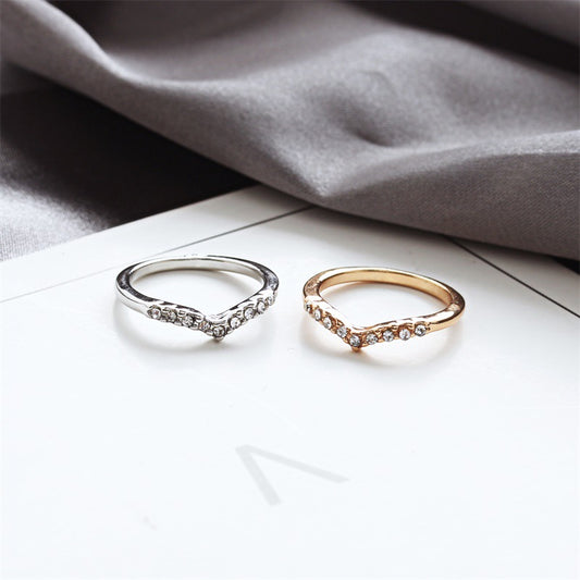 V-Shaped Diamond Ring | Alloy Gold Silver Unique Design
