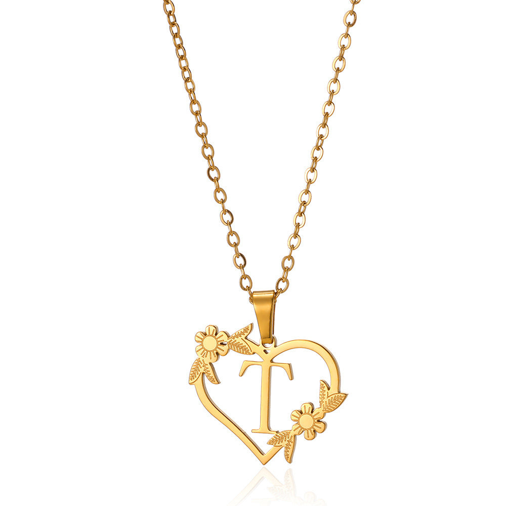 18K Gold Plated Hollow Heart and Flower Pendant Necklace