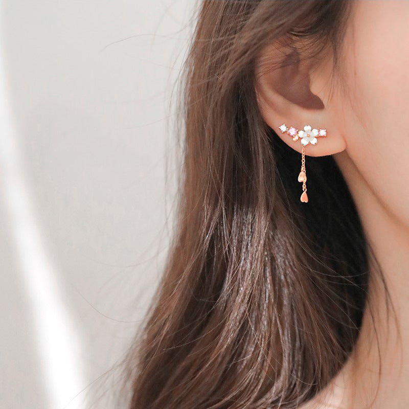 Flower Pendant Long Earrings | Copper Korean Platinum Plated