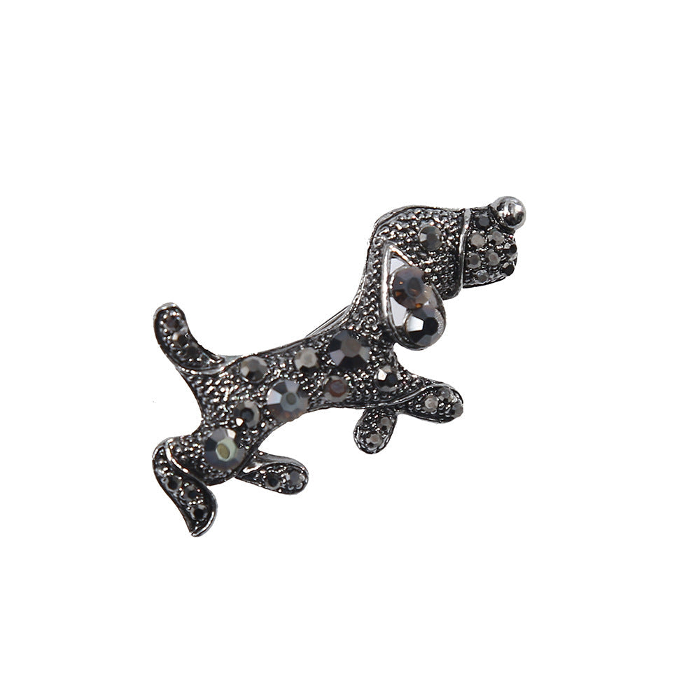 Niche Puppy Brooch | Alloy Diamond Inlay Gold Dark Gray 4.2cm