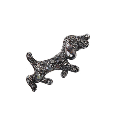 Niche Puppy Brooch | Alloy Diamond Inlay Gold Dark Gray 4.2cm