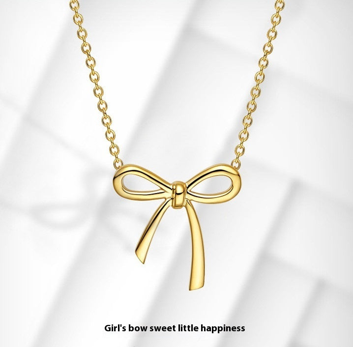 Gold Bow Pendant Collarbone Necklace for Women