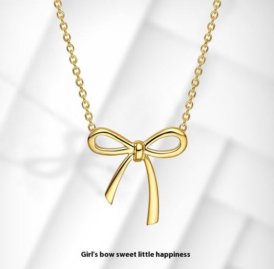 Gold Bow Pendant Collarbone Necklace for Women