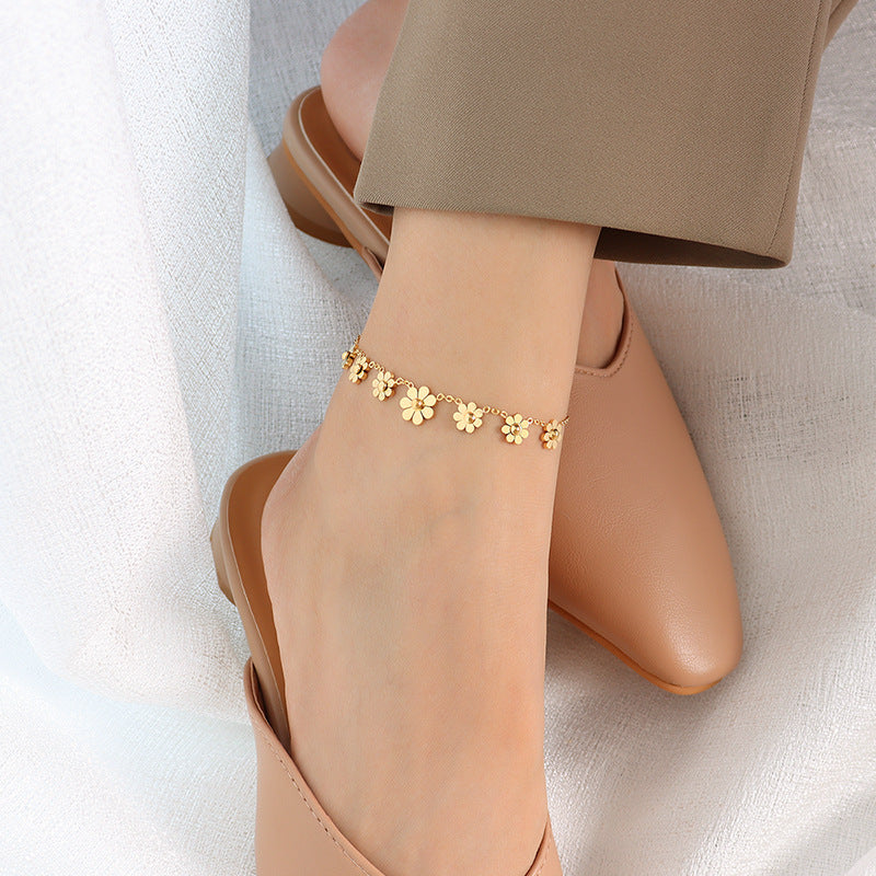 18K Titanium Steel Flower Anklet | European Style 20+5cm