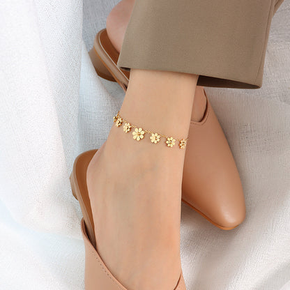 18K Titanium Steel Flower Anklet | European Style 20+5cm