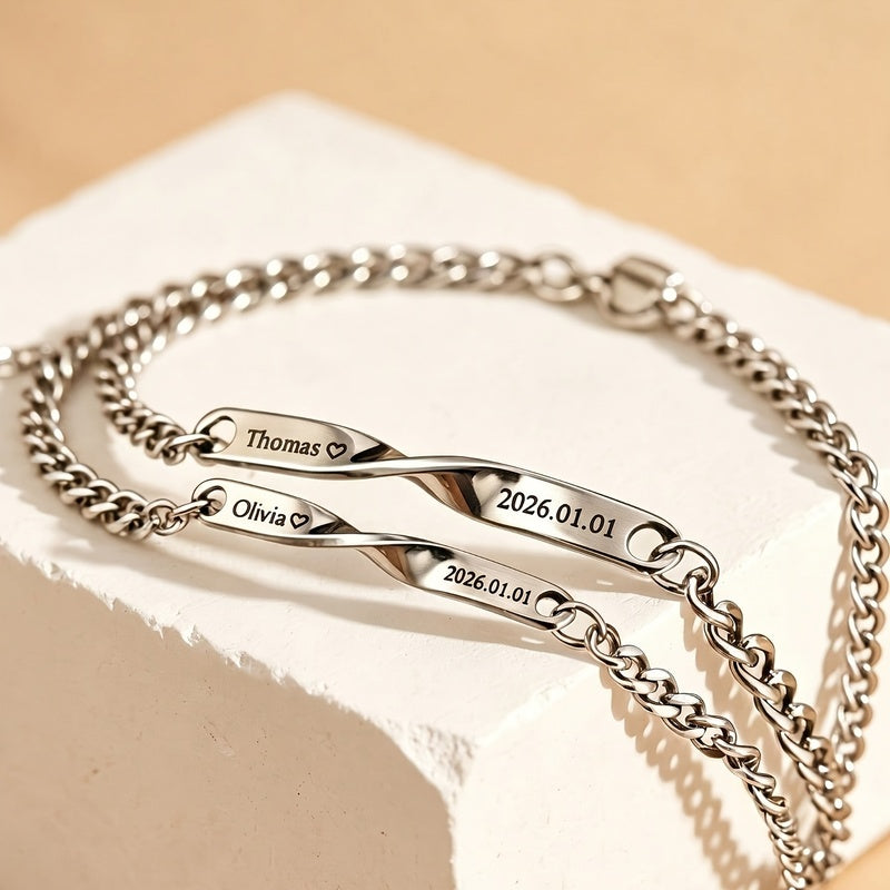 Personalized Couple Engraved Cuban Link Bracelets | Set of 2, 18K Gold Plated