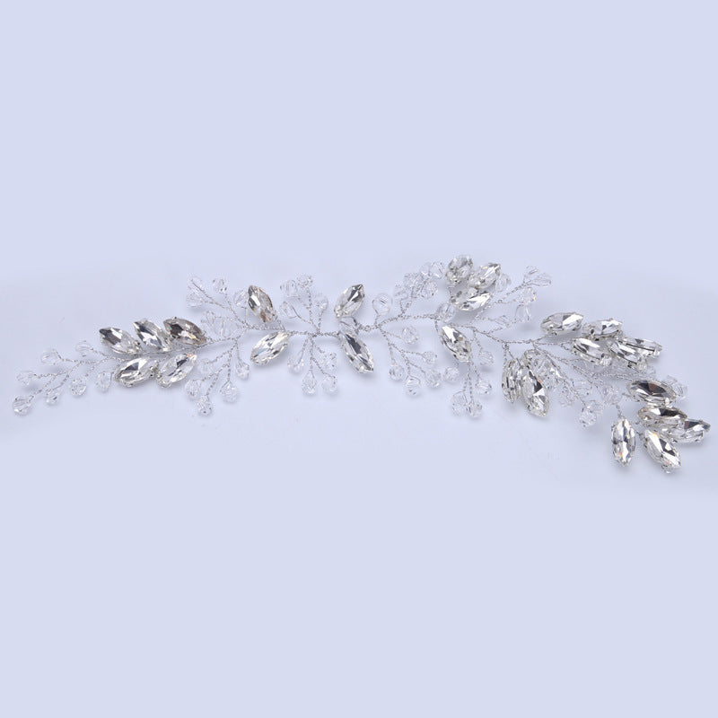 Crystal Leaf Wedding Headband | Glass Glaze White Bridal