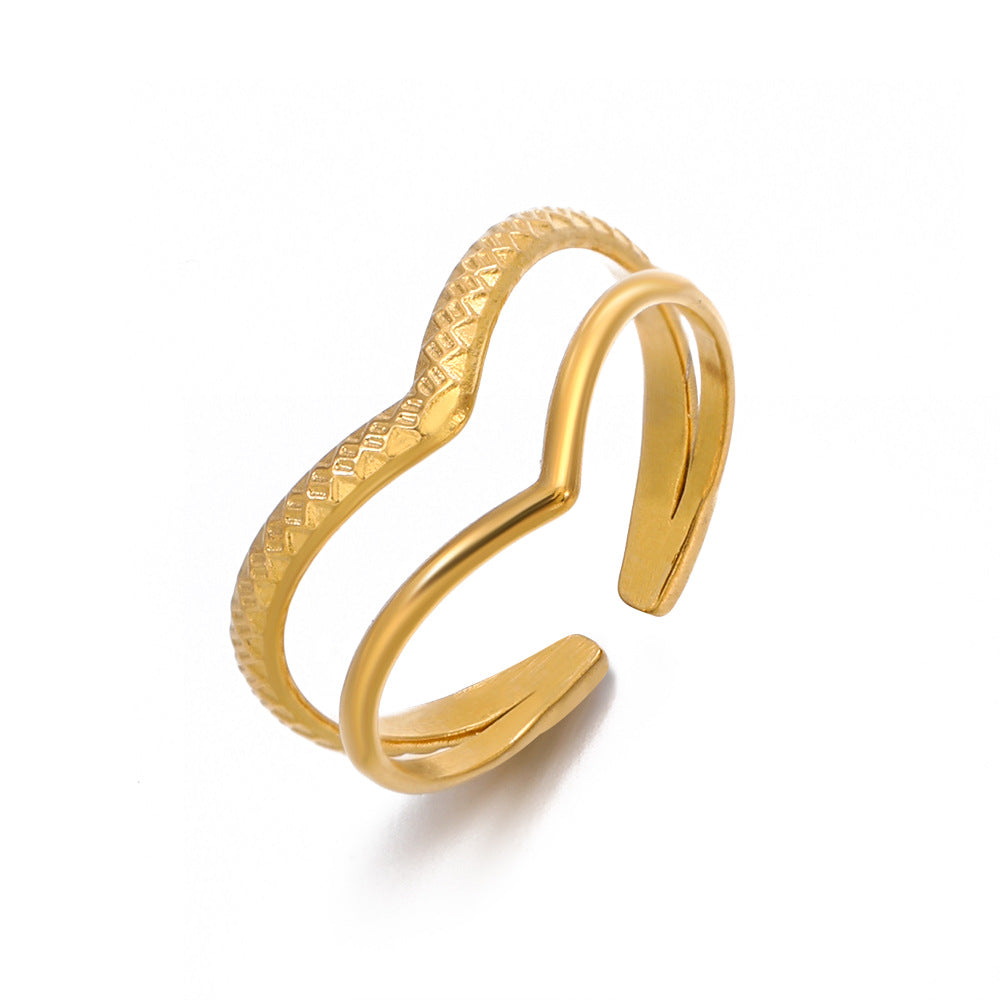 V-Shape Titanium Steel Open Ring | INS Style Women's Gold Silver