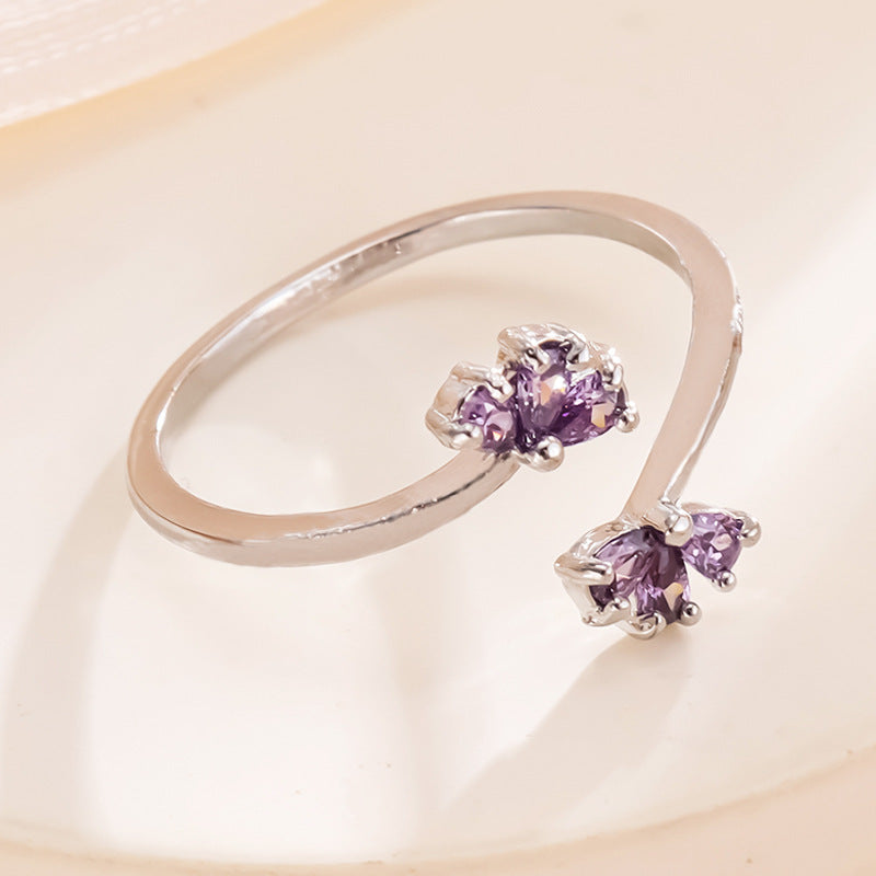 Zircon Purple Petal Open Ring | Adjustable Copper Floral
