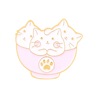 Kitty Bowl Cat Brooch | Alloy Electroplated Personality 5 Styles