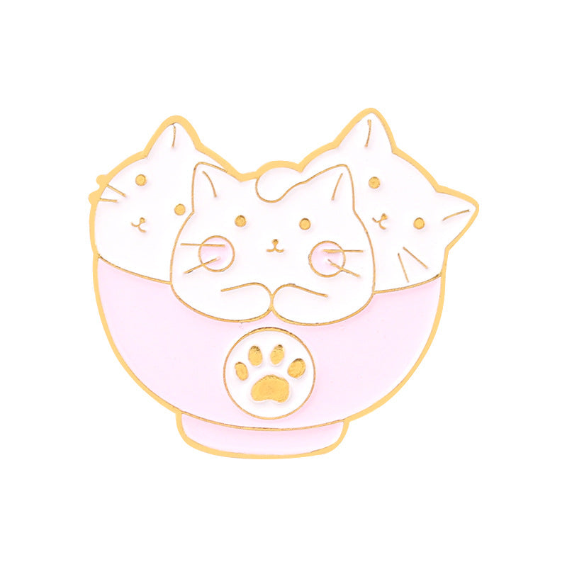 Kitty Bowl Cat Brooch | Alloy Electroplated Personality 5 Styles