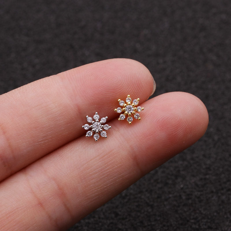 Zircon Flower Stud Earrings | Metal Gold Silver Rose Gold Fashion OL