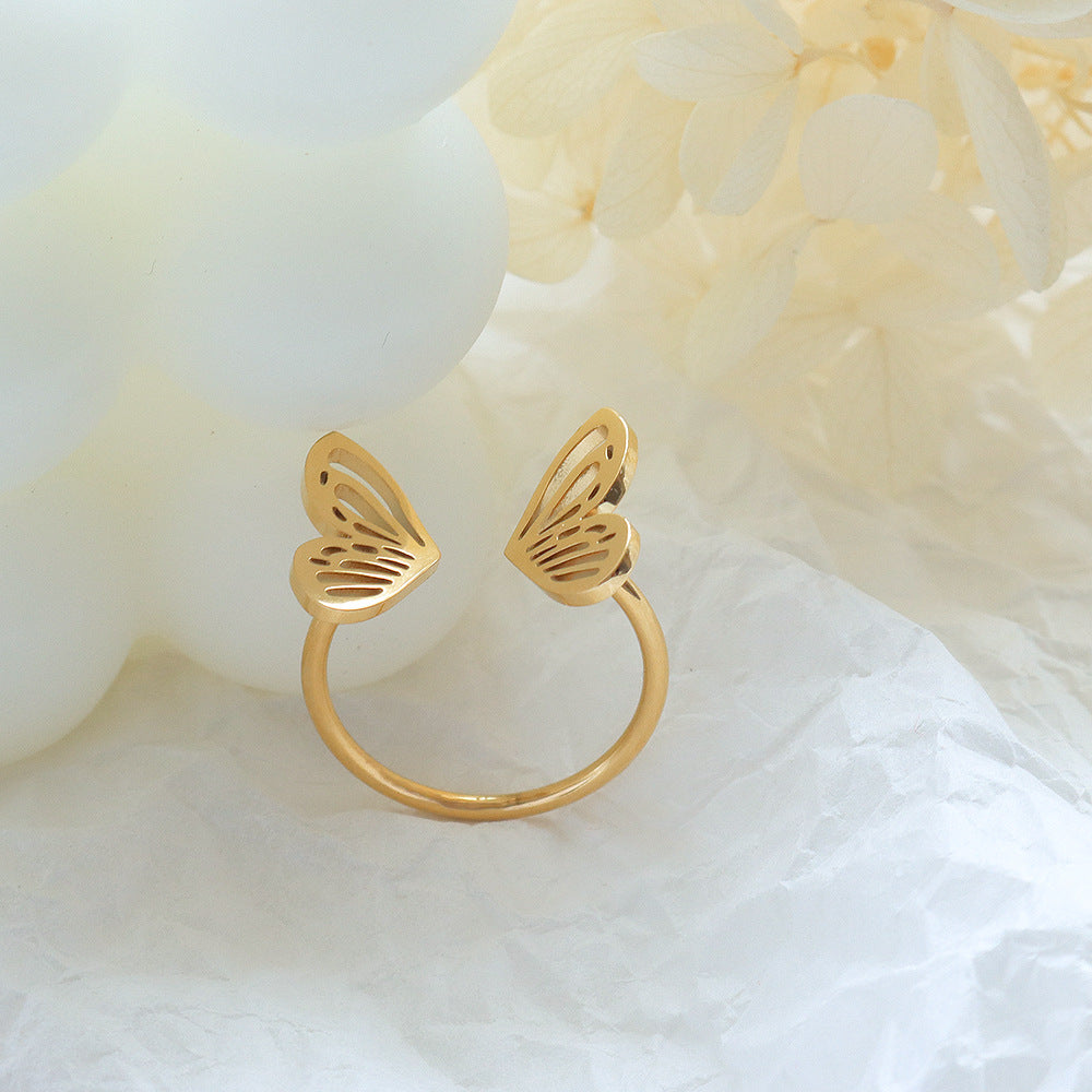 Hollow Butterfly Open Ring | Titanium Steel Women's Adjustable