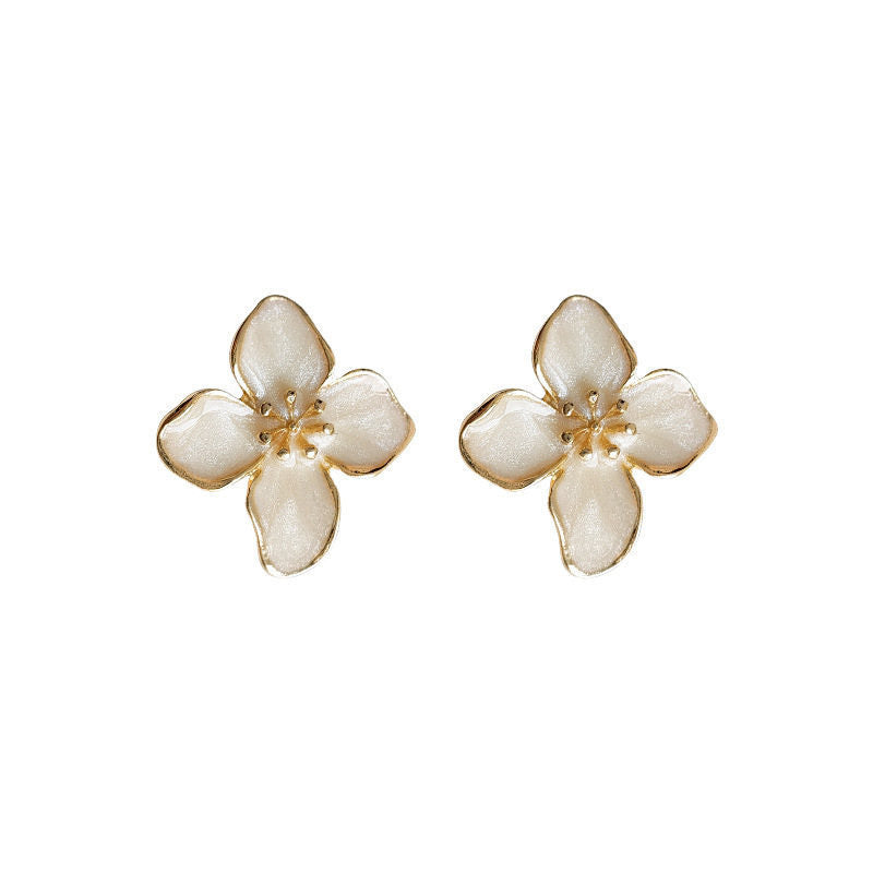 3D Flower Oil Drop Earrings | Metal White Red Green Floral