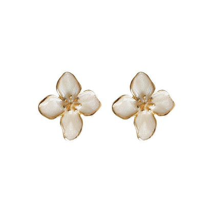 3D Flower Oil Drop Earrings | Metal White Red Green Floral