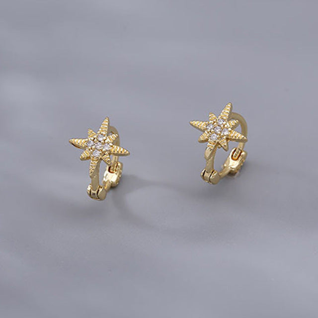 Korean Diamond Embedded Earrings | Copper Gold Silver Versatile