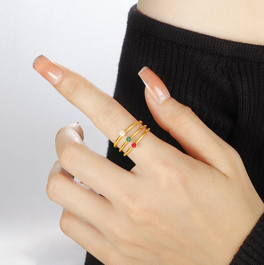Zircon Round Diamond Coil Ring | Titanium Steel Red White Green