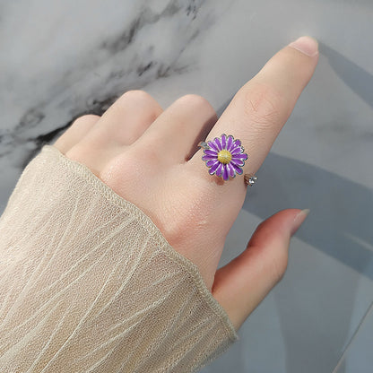 Purple Enamel Rotating Ring | Anti-Stress Copper Flower Design