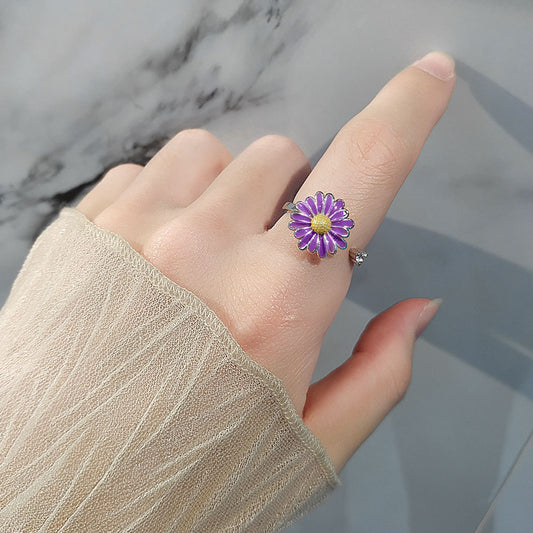 Purple Enamel Rotating Ring | Anti-Stress Copper Flower Design
