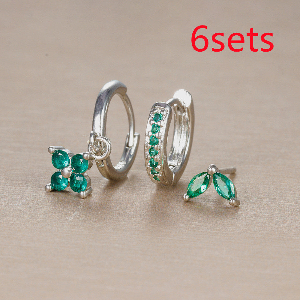 Flower Diamond Stacked Earring Set | Copper INS Gold Silver