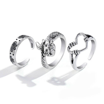 Butterfly 2-Piece Couple Ring Set | Punk INS Style Gold Silver