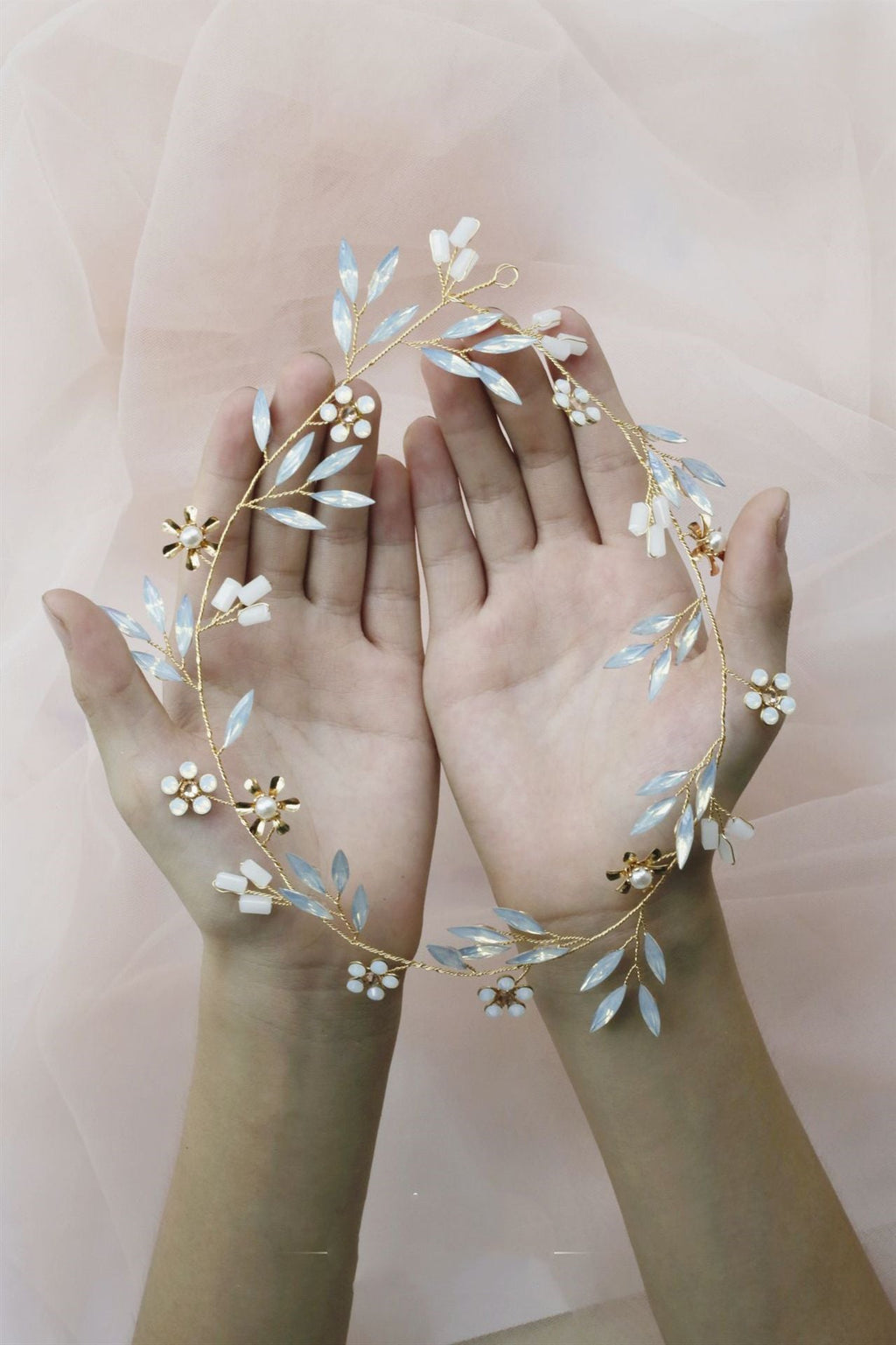 Pearl Copper Leaf Hairband | Alloy Manual Bridal Wedding Gift