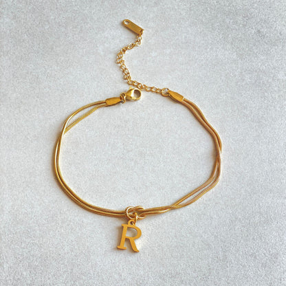 Initial Letter Love Knot Bracelet for Women | Gold Snake Chain