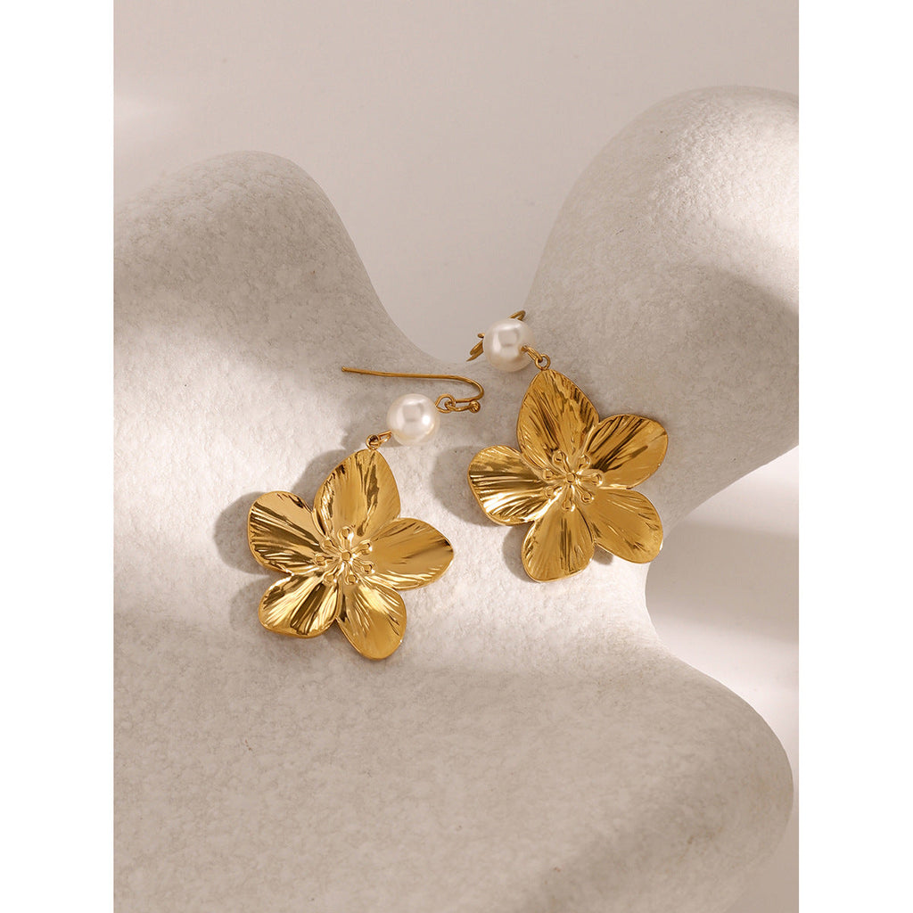 18K Gold Stainless Steel Flower Earrings | INS Style Floral Stud