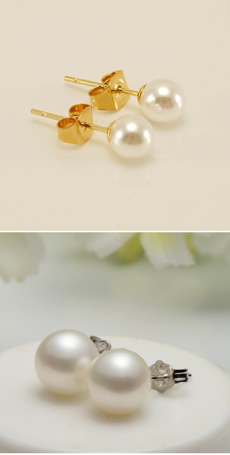 S925 Silver Freshwater Pearl Ear Studs | Gold Silver Anti-Allergy