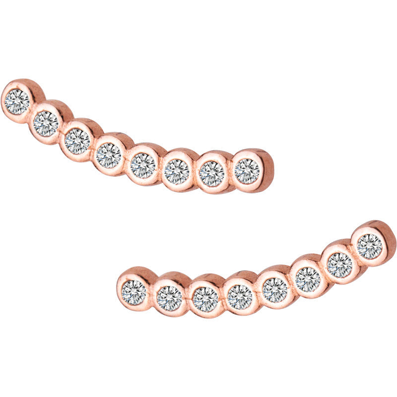 S925 Silver Rhinestone Straight Ear Studs | Silver and Rose Gold