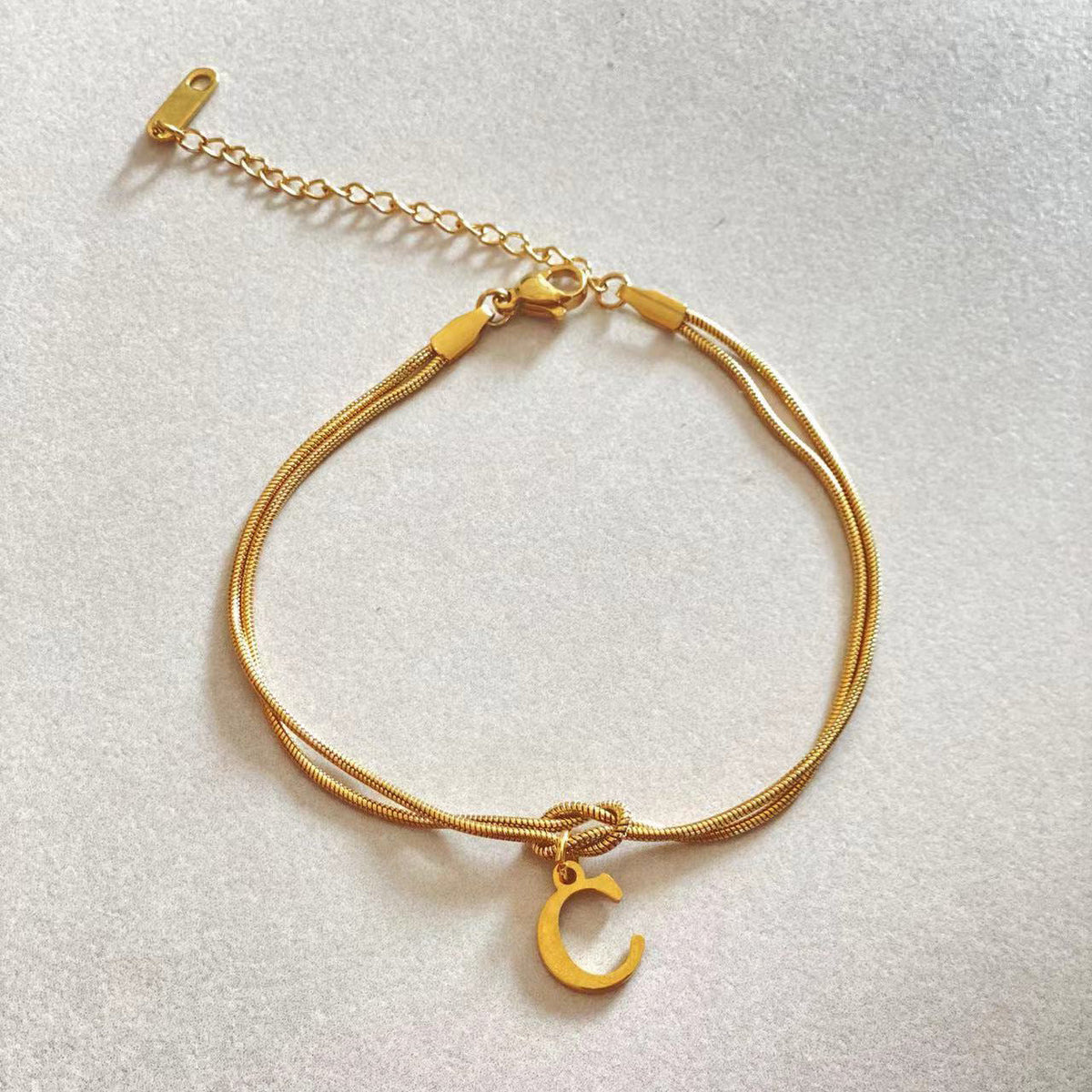 Initial Letter Love Knot Bracelet for Women | Gold Snake Chain
