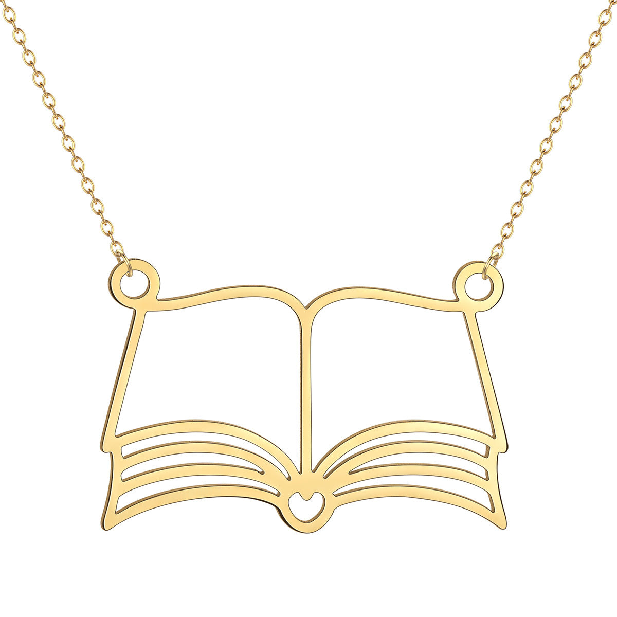 Open Book Pendant Necklace in Stainless Steel | Punk Design