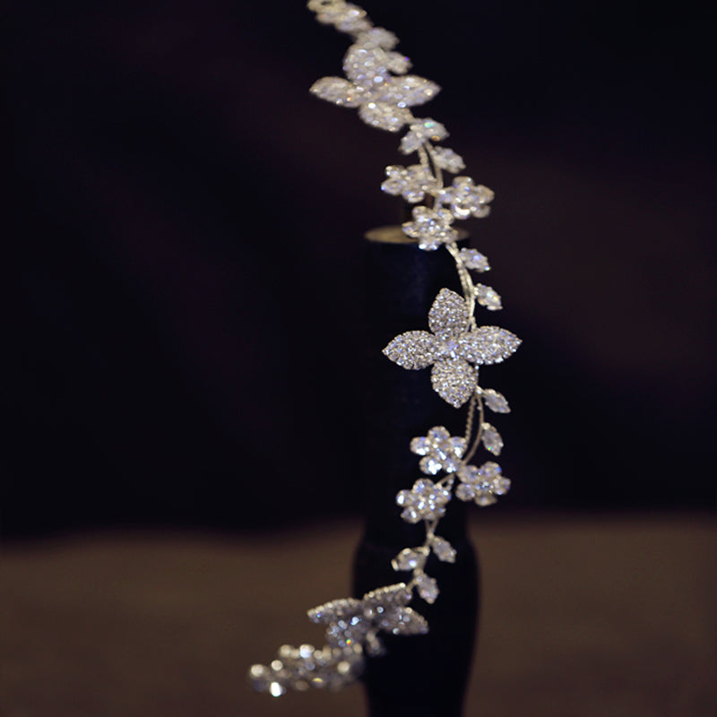 Crystal Zircon Flower Hair Band | Water Diamond Gold Silver 30g
