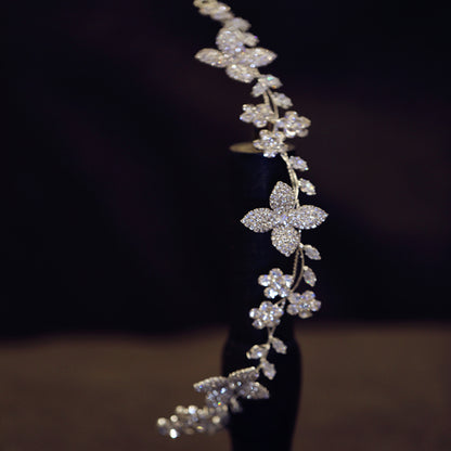 Crystal Zircon Flower Hair Band | Water Diamond Gold Silver 30g