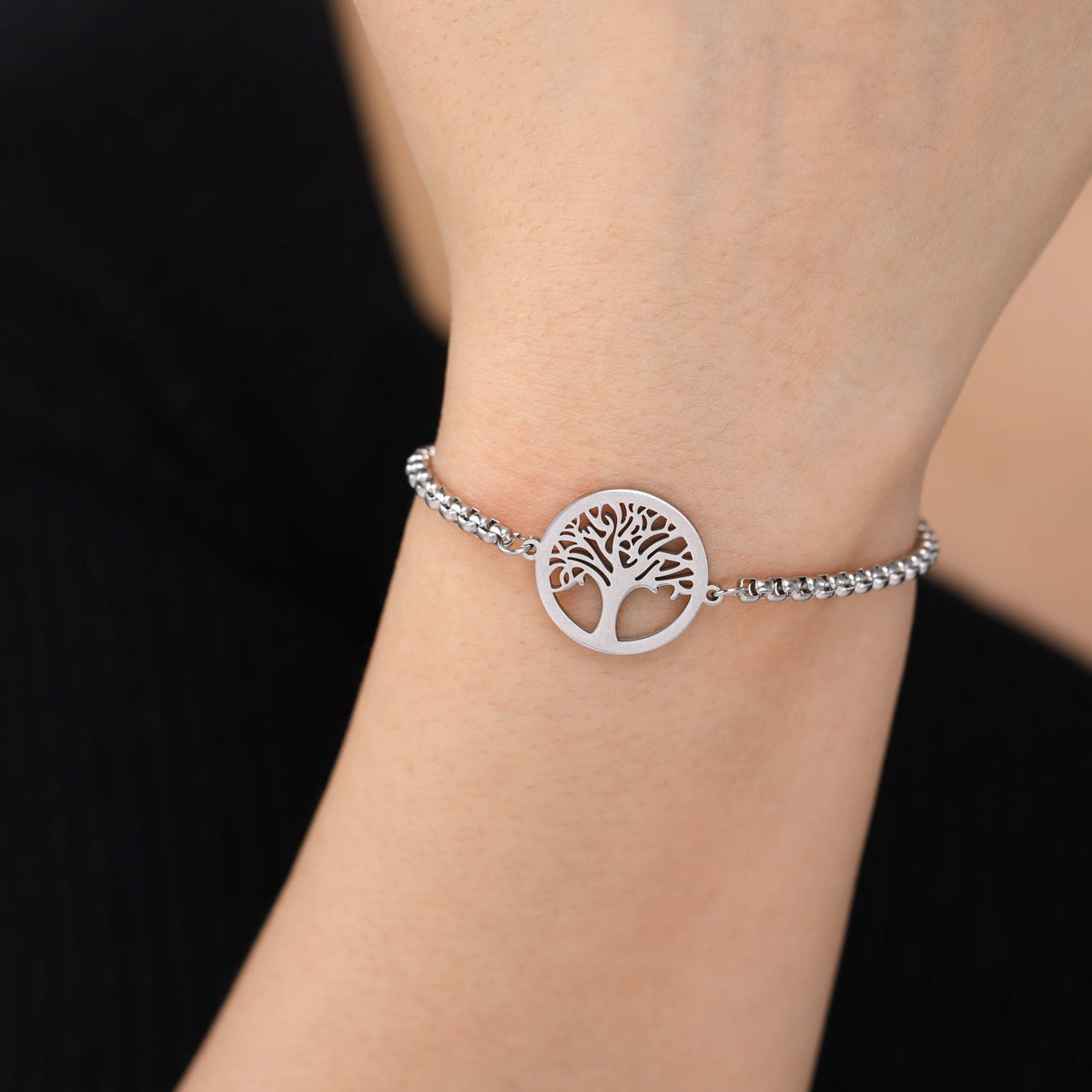 Hollow Life Tree Pendant Bracelet in Titanium Steel