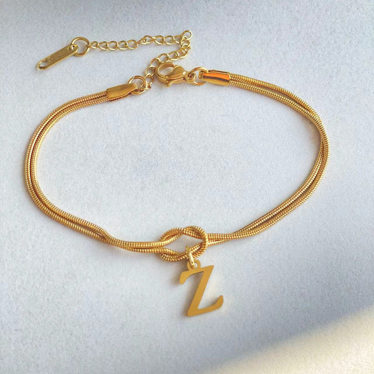 Initial Letter Love Knot Bracelet for Women | Gold Snake Chain