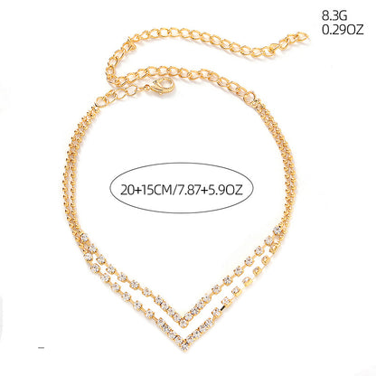 Double-Layer Rhinestone Anklet | Crystal Geometric Gold Silver Beach