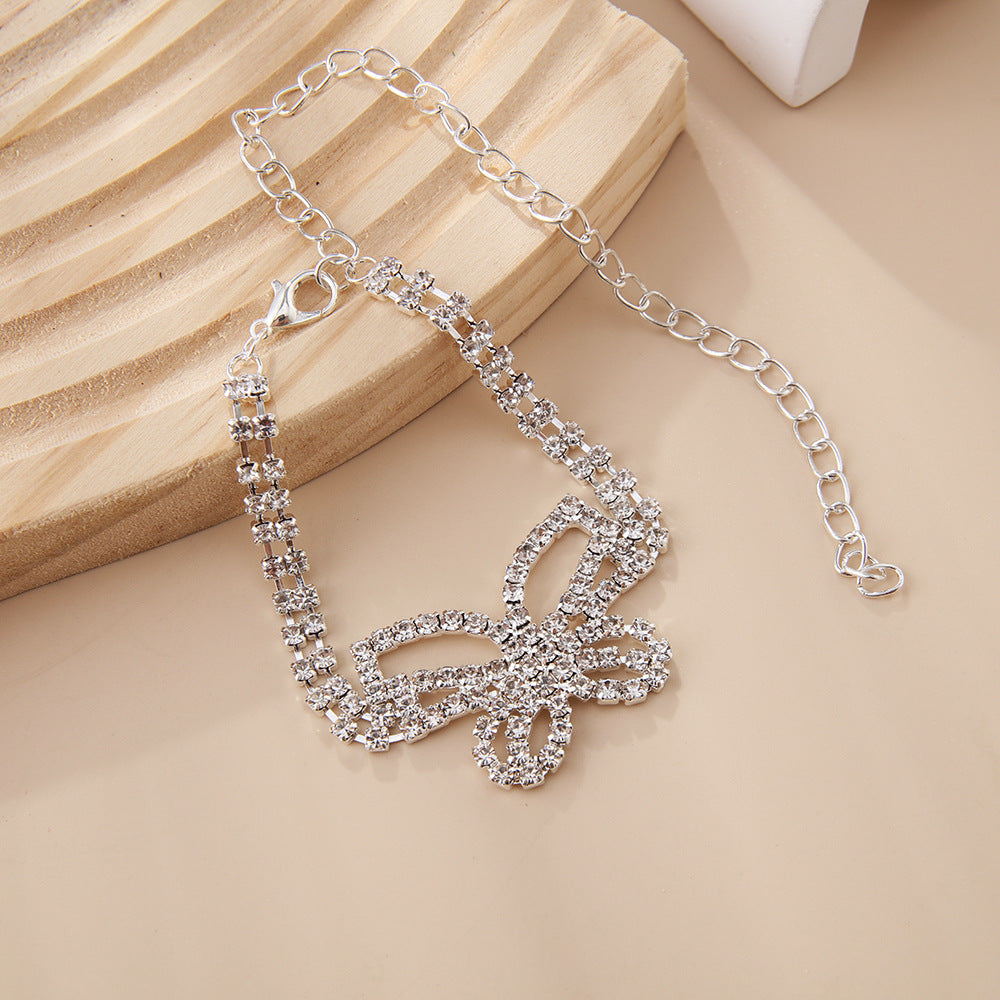 Full Diamond Butterfly Anklet | Alloy Multilayer Rhinestone Gold Silver
